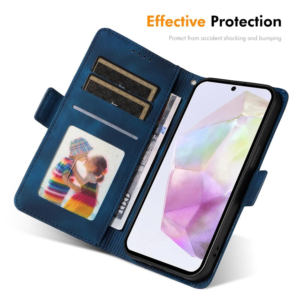 ENKAY For Samsung Galaxy A56 5G / Galaxy A36 5G Wallet Case  Imprint PU Leather Phone Stand Cover with Tempered Glass - Black - 5