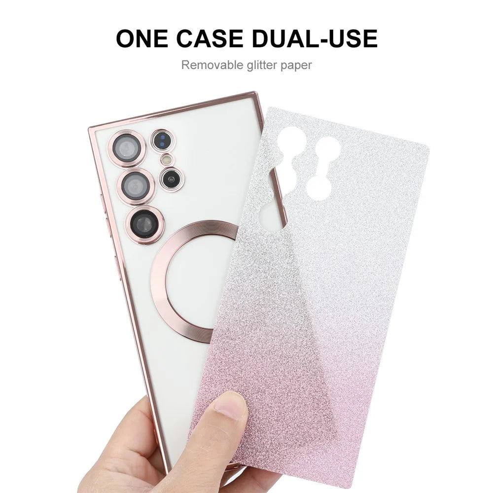 ENKAY HAT PRINCE For Samsung Galaxy S25 Ultra Case   TPU Cover Magnetic Case with Glitter Paper - Pink - 2