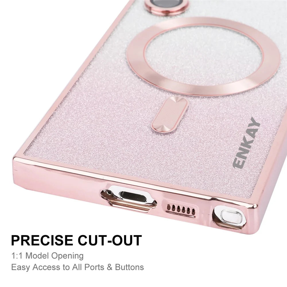 ENKAY HAT PRINCE For Samsung Galaxy S25 Ultra Case   TPU Cover Magnetic Case with Glitter Paper - Pink - 6