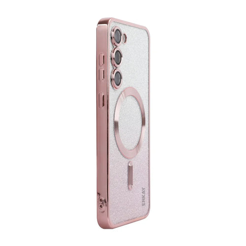 ENKAY HAT PRINCE For Samsung Galaxy S25+ Case   TPU Cover Magnetic Case with Glitter Paper - Pink - 1
