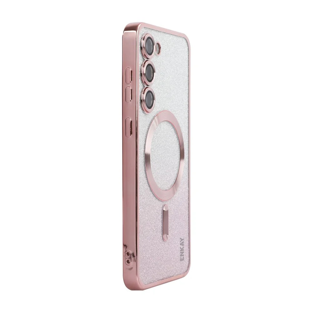ENKAY HAT PRINCE For Samsung Galaxy S25 Case   TPU Cover Magnetic Case with Glitter Paper - Pink - 1