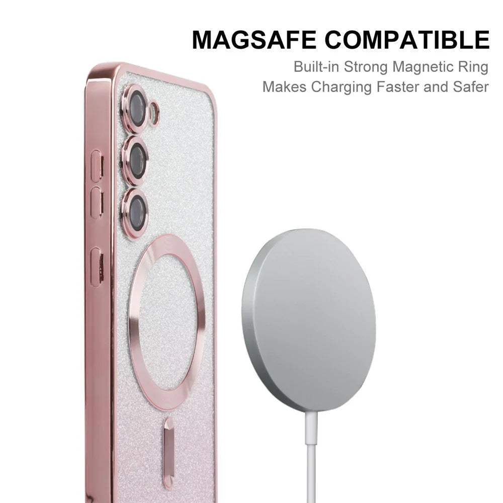 ENKAY HAT PRINCE For Samsung Galaxy S25 Case   TPU Cover Magnetic Case with Glitter Paper - Pink - 3