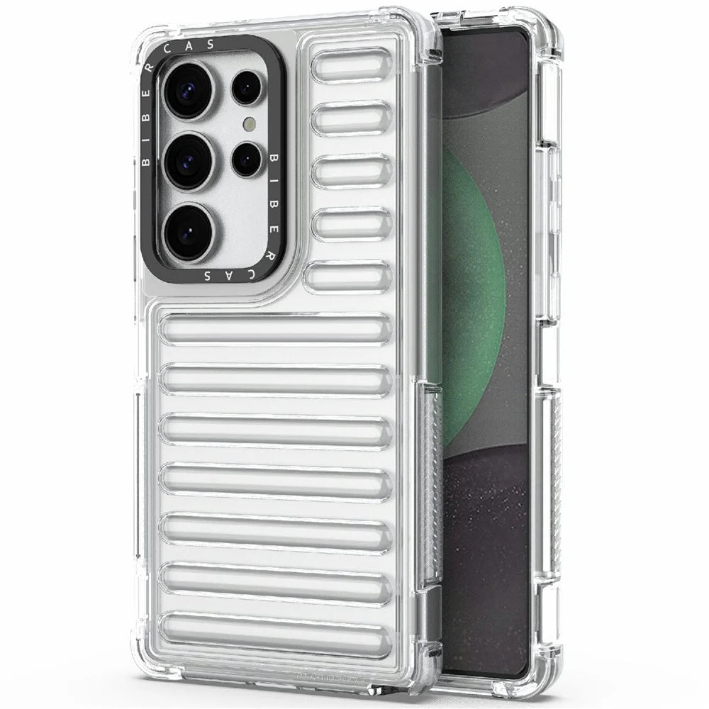 For Samsung Galaxy S25 Ultra Case Stripe Design Anti-Slip Detachable TPU+PC Phone Cover - Transparent - 1