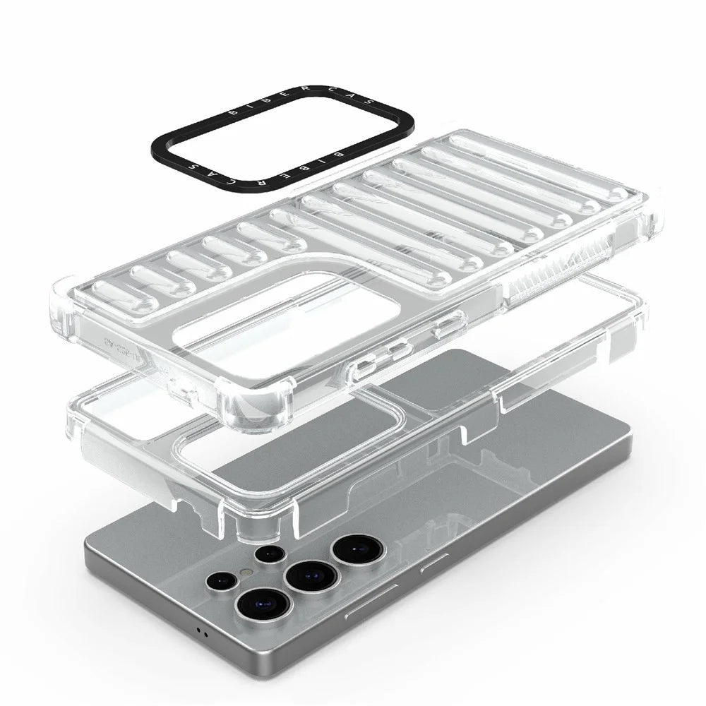 For Samsung Galaxy S25 Ultra Case Stripe Design Anti-Slip Detachable TPU+PC Phone Cover - Transparent - 2