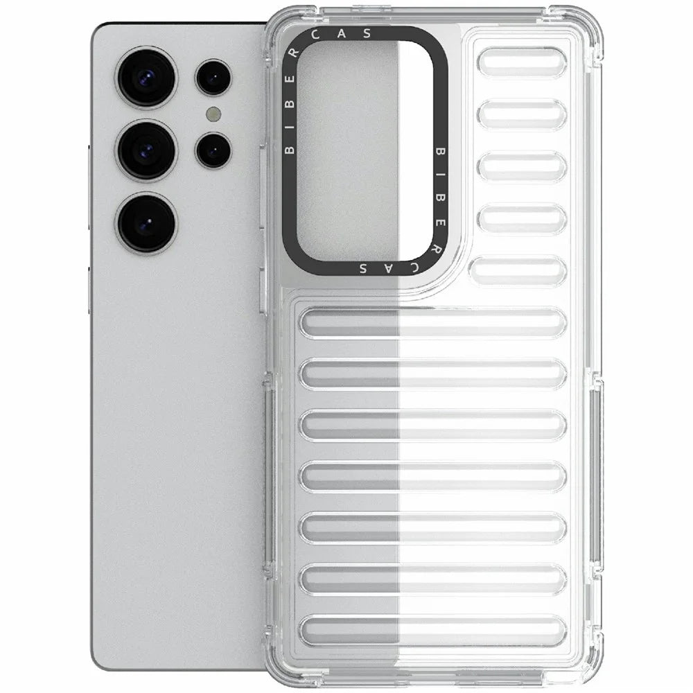 For Samsung Galaxy S25 Ultra Case Stripe Design Anti-Slip Detachable TPU+PC Phone Cover - Transparent - 3