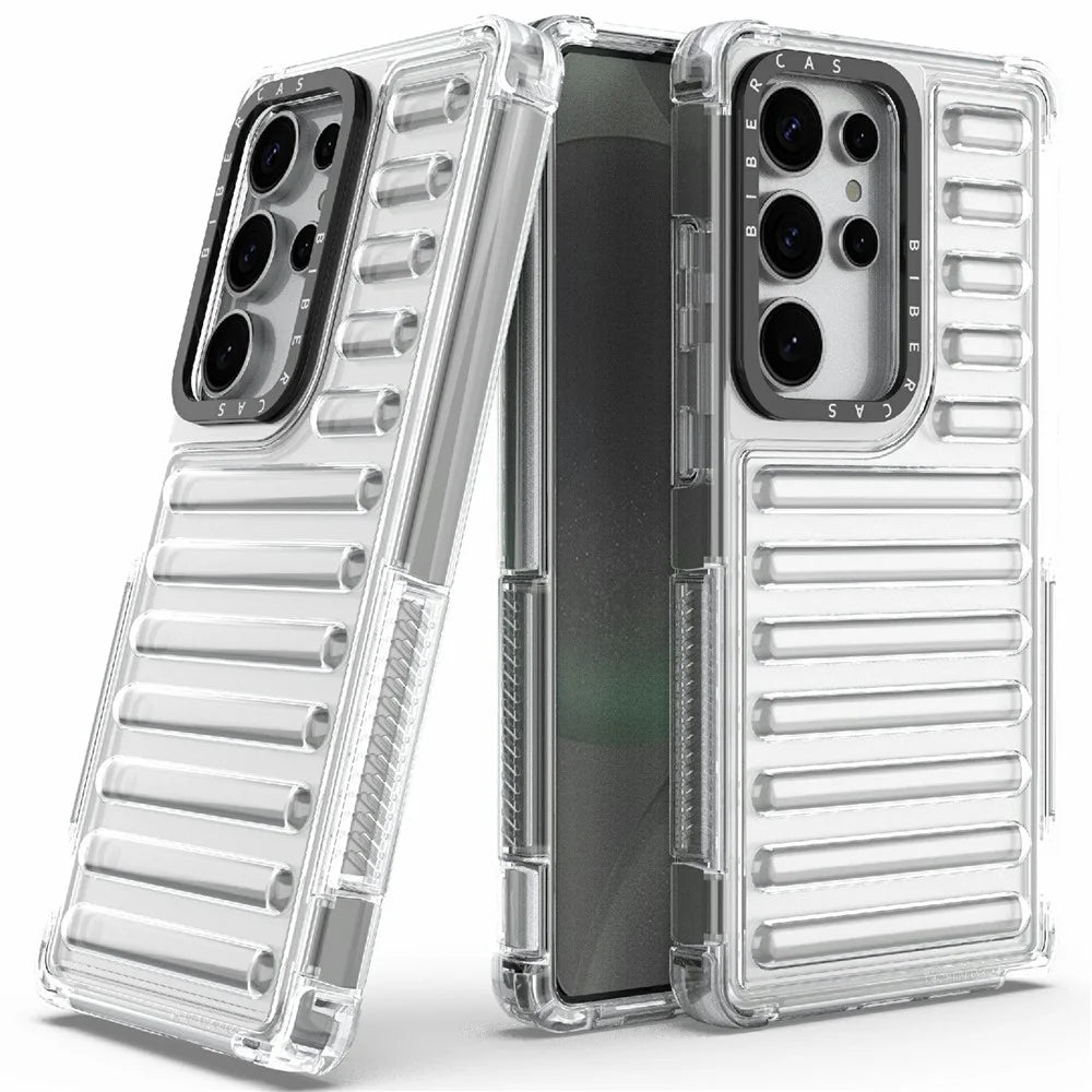 For Samsung Galaxy S25 Ultra Case Stripe Design Anti-Slip Detachable TPU+PC Phone Cover - Transparent - 5