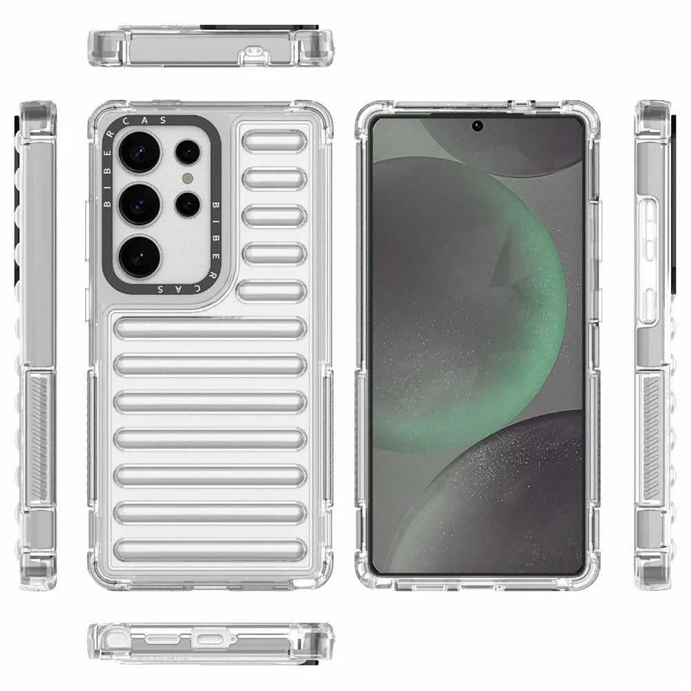 For Samsung Galaxy S25 Ultra Case Stripe Design Anti-Slip Detachable TPU+PC Phone Cover - Transparent - 6