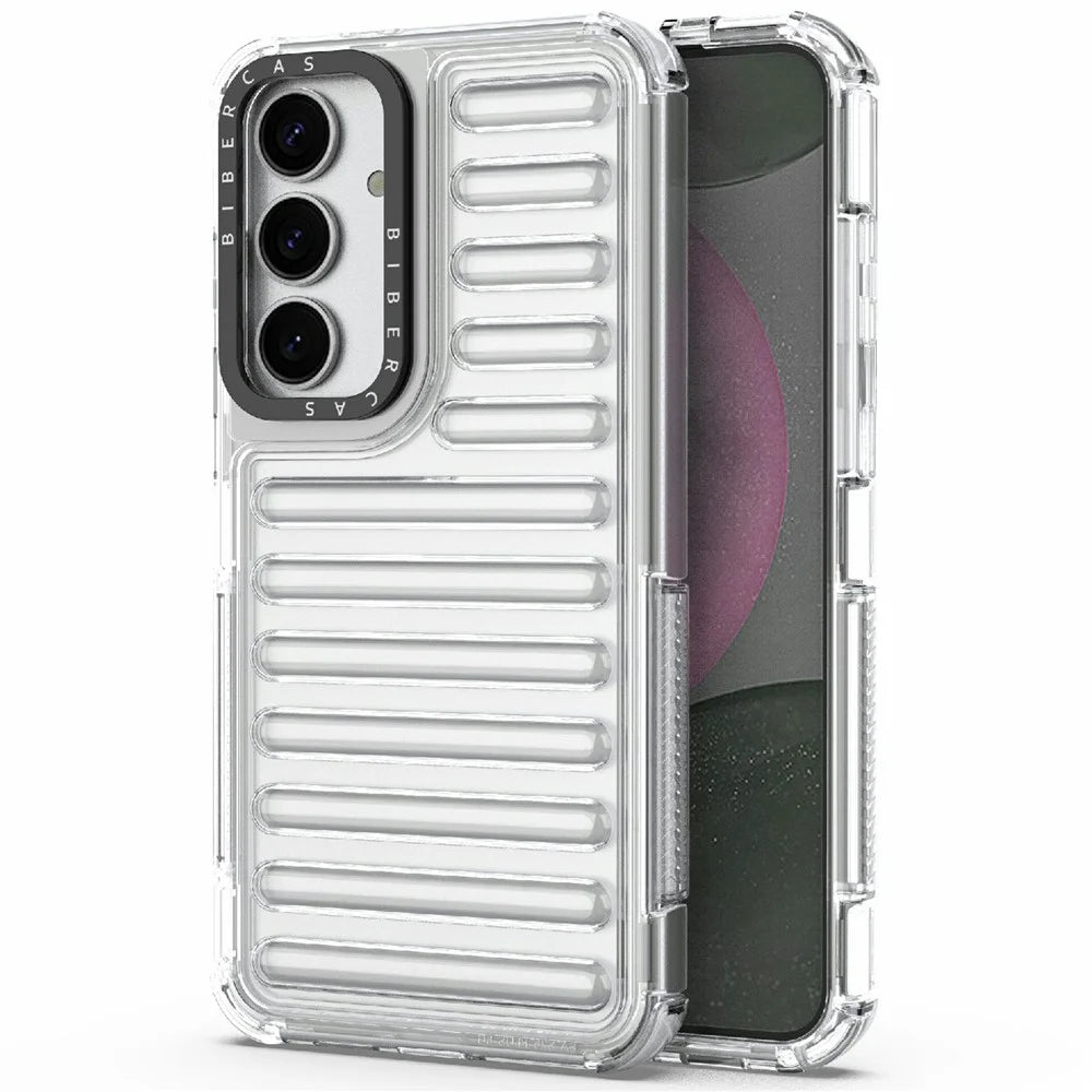 For Samsung Galaxy S25+ Case Stripe Design Anti-Slip Detachable TPU+PC Phone Cover - Transparent - 1