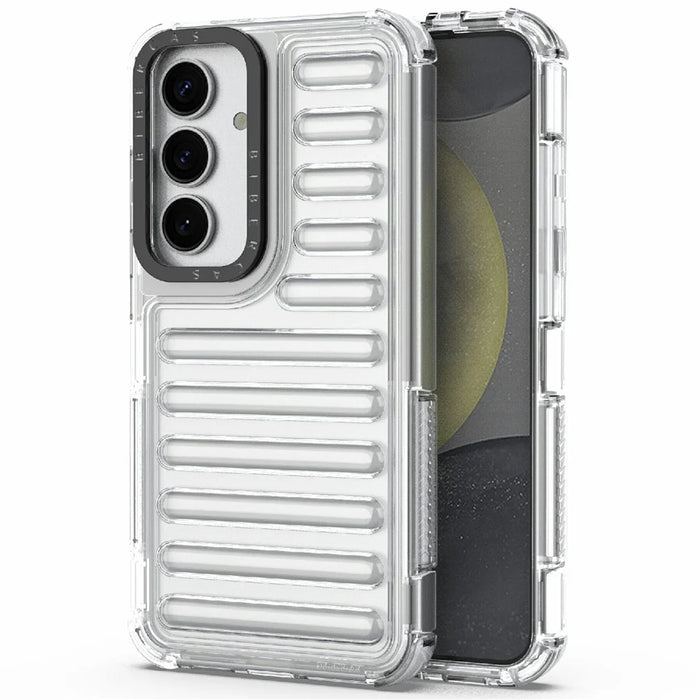 For Samsung Galaxy S25 Case Stripe Design Anti-Slip Detachable TPU+PC Phone Cover - Transparent - 1