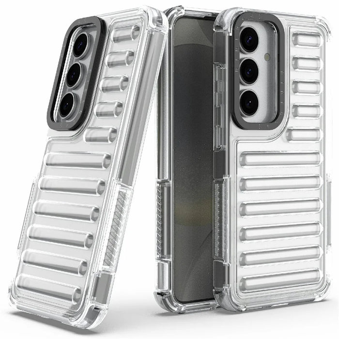 For Samsung Galaxy S25 Case Stripe Design Anti-Slip Detachable TPU+PC Phone Cover - Transparent - 5