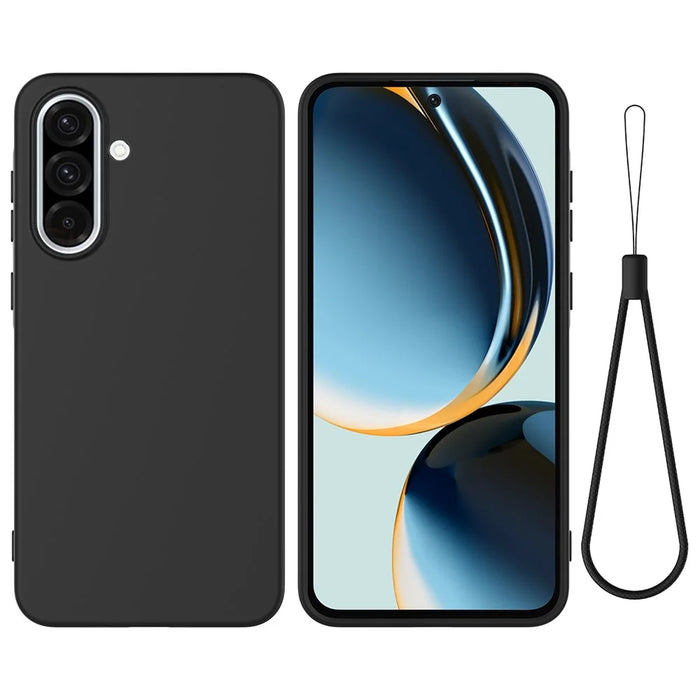 For Samsung Galaxy A56 5G Case Liquid Silicone Phone Back Cover with Hand Strap - Black - 1