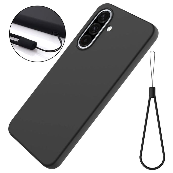 For Samsung Galaxy A56 5G Case Liquid Silicone Phone Back Cover with Hand Strap - Black - 7