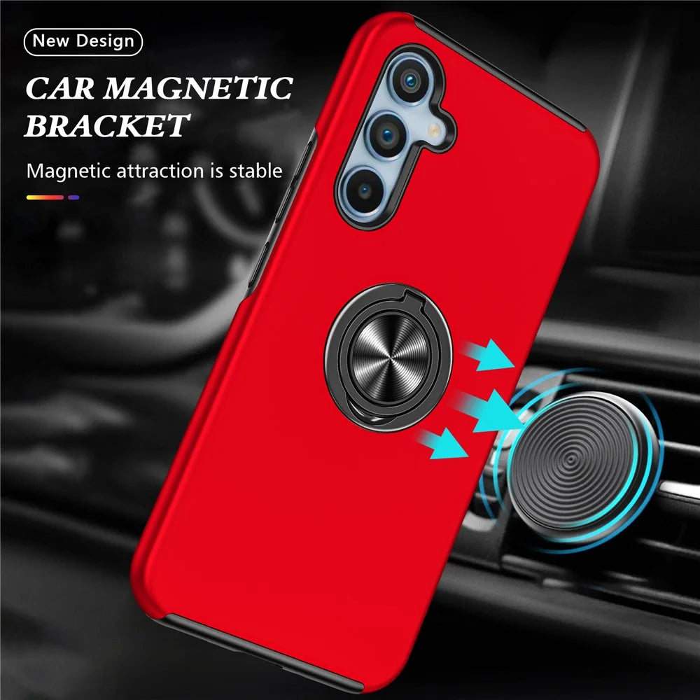 For Samsung Galaxy A26 5G Case PC + TPU Phone Cover with Rotatable Ring Holder - Red - 2