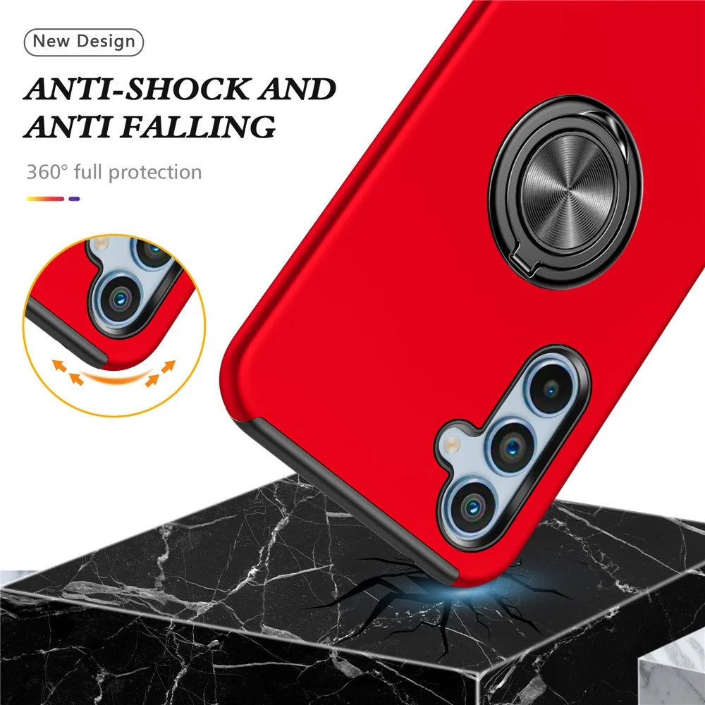 For Samsung Galaxy A26 5G Case PC + TPU Phone Cover with Rotatable Ring Holder - Red - 3