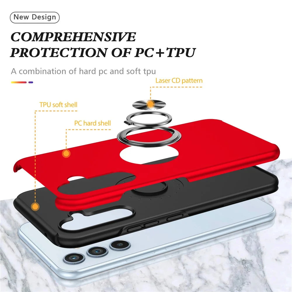 For Samsung Galaxy A26 5G Case PC + TPU Phone Cover with Rotatable Ring Holder - Red - 4