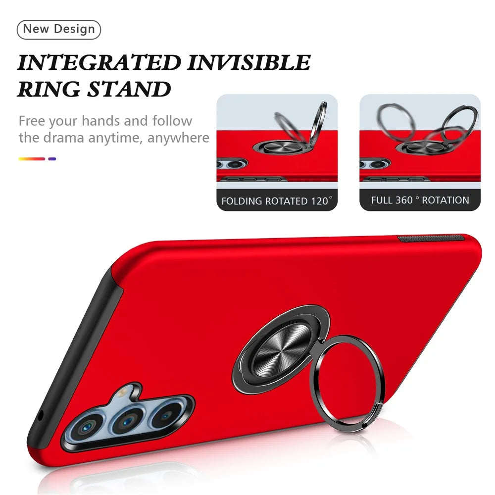 For Samsung Galaxy A26 5G Case PC + TPU Phone Cover with Rotatable Ring Holder - Red - 7