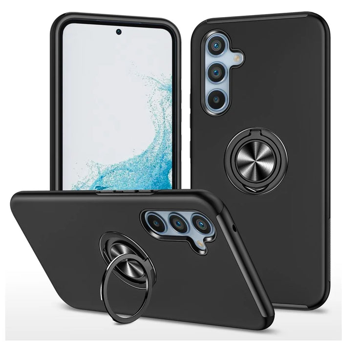 For Samsung Galaxy A36 5G Case PC + TPU Phone Cover with Rotatable Ring Holder - Black - 1