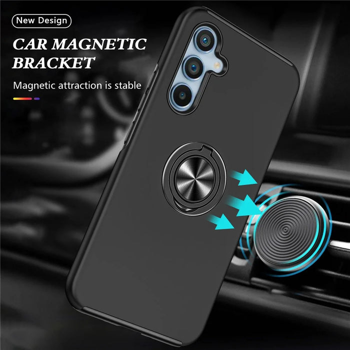 For Samsung Galaxy A36 5G Case PC + TPU Phone Cover with Rotatable Ring Holder - Black - 2