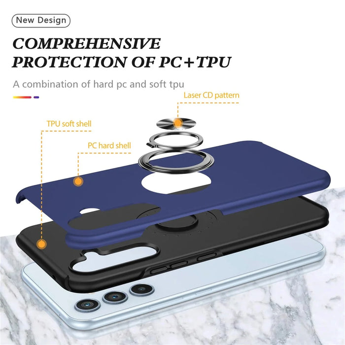For Samsung Galaxy A56 5G Case PC + TPU Phone Cover with Rotatable Ring Holder - Blue - 4