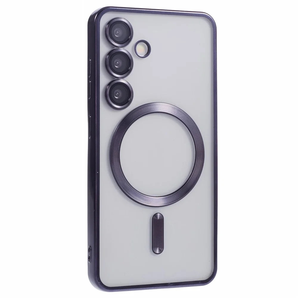For Samsung Galaxy S24 Magnetic Case Electroplated TPU Phone Cover with Lens Film - Black - 3