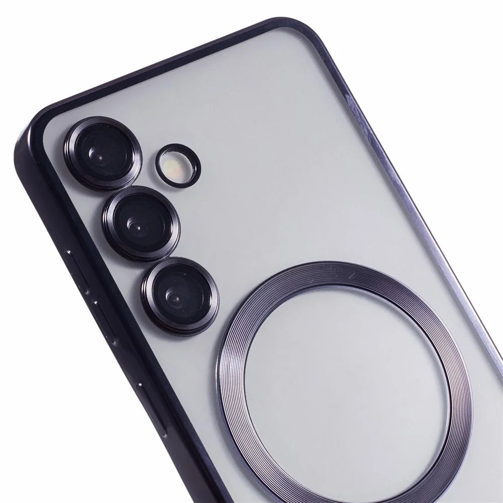For Samsung Galaxy S24 Magnetic Case Electroplated TPU Phone Cover with Lens Film - Black - 6