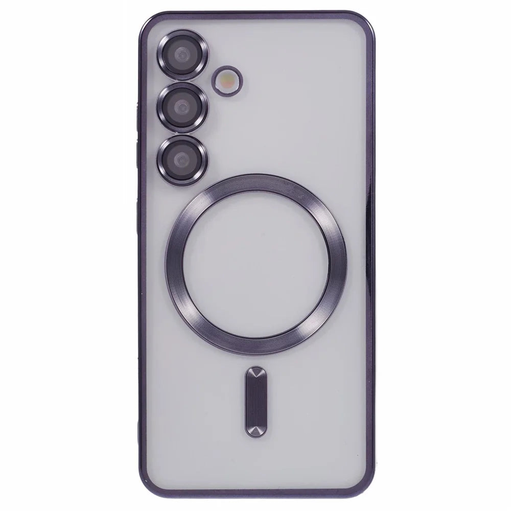 For Samsung Galaxy S25 Magnetic Case Electroplated TPU Phone Cover with Lens Film - Black - 1