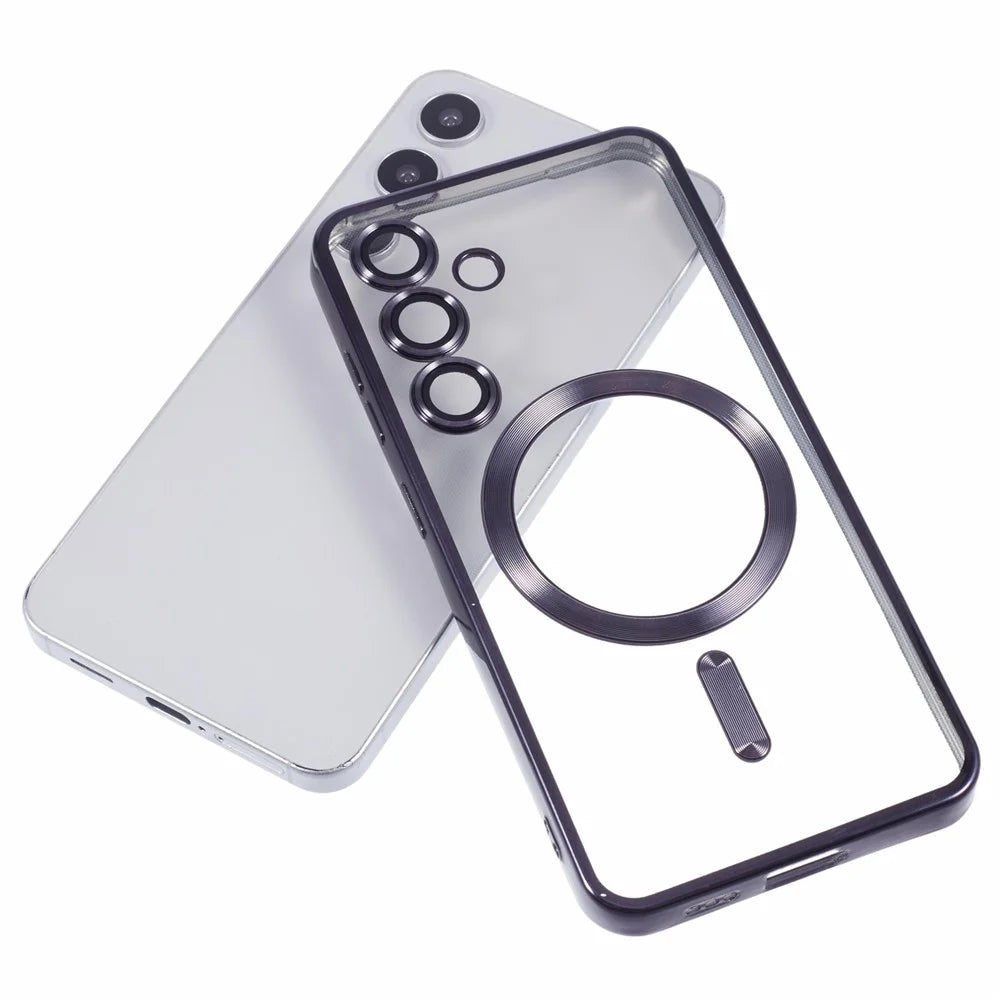 For Samsung Galaxy S25 Magnetic Case Electroplated TPU Phone Cover with Lens Film - Black - 5