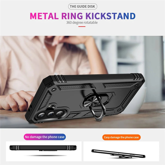 For Samsung Galaxy A36 5G Case PC + TPU Phone Cover with Rotary Ring Kickstand - Black - 2