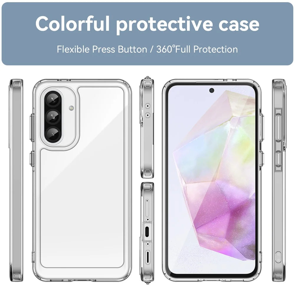 WANLONFENG MF Series for Samsung Galaxy A36 5G Case TPU+Acrylic Clear Phone Cover with Tempered Glass Film - 3