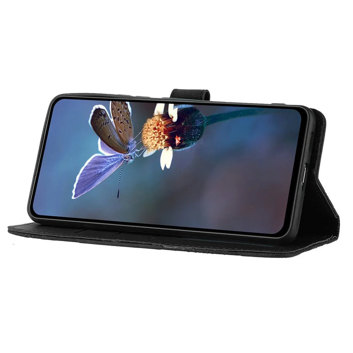 For Samsung Galaxy A36 5G Case Flower Design Leather Wallet Phone Cover with Wrist Strap - Black - 4