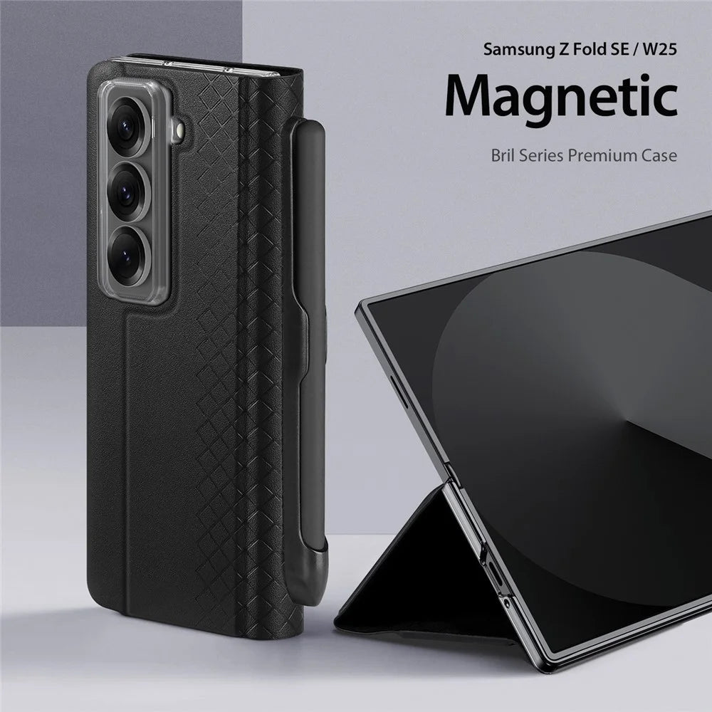 DUX DUCIS For Samsung Galaxy Z Fold Special Case  Bril Series Leather Stand Phone Cover with Pen Holder - Black - 3