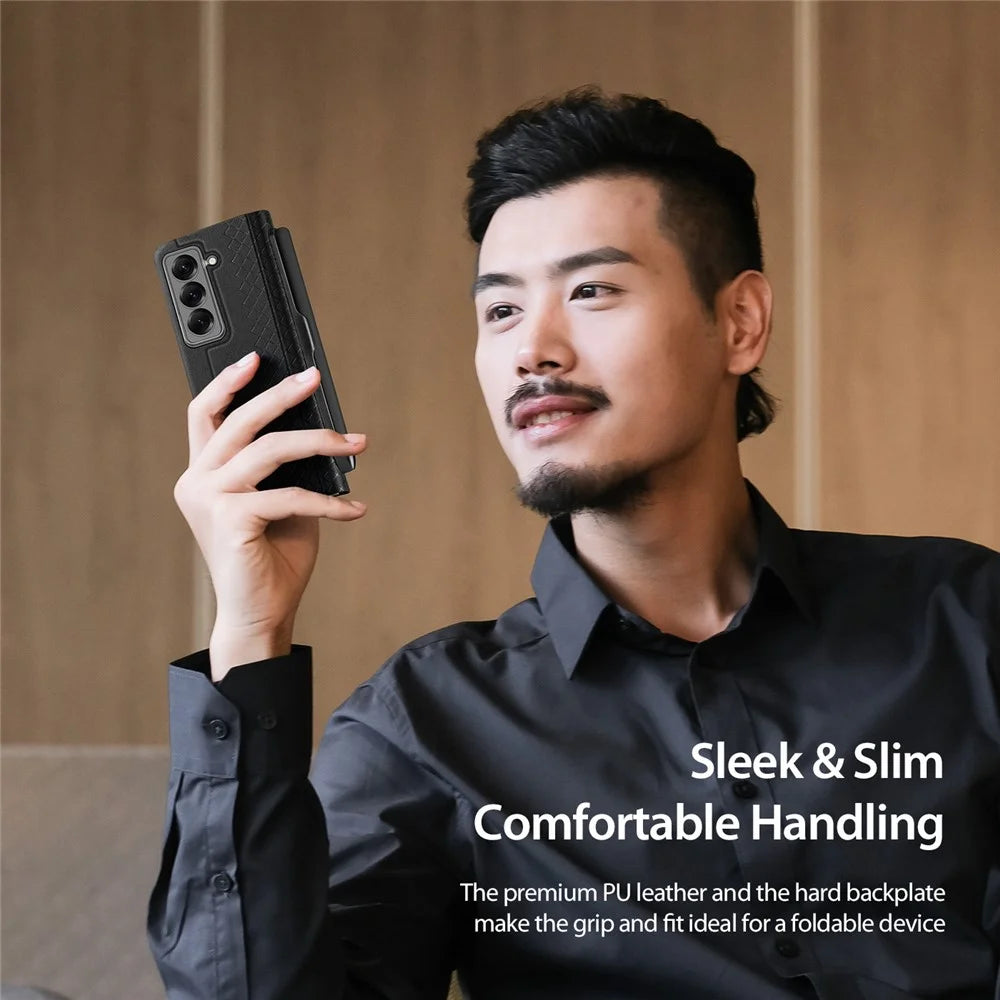 DUX DUCIS For Samsung Galaxy Z Fold Special Case  Bril Series Leather Stand Phone Cover with Pen Holder - Black - 4