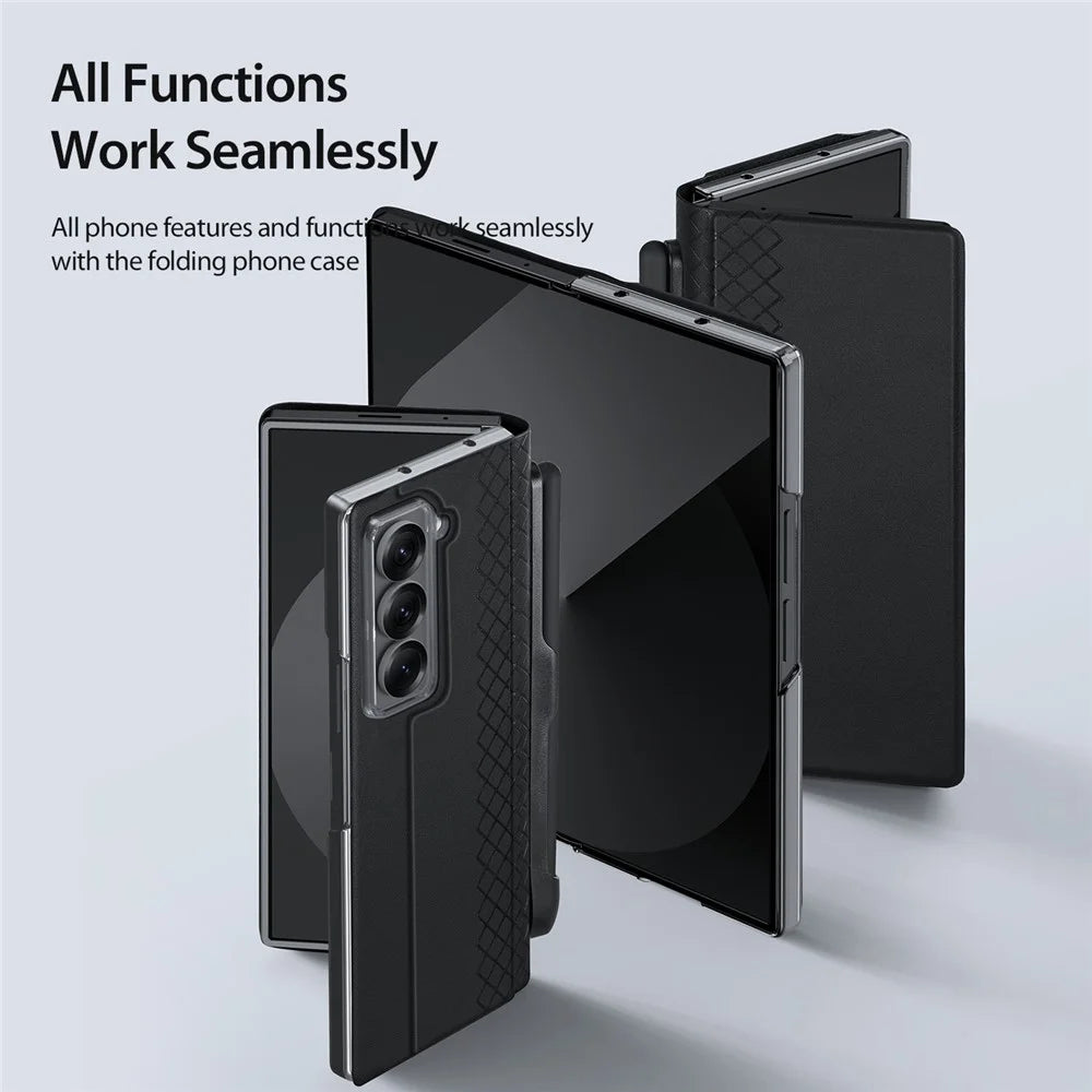 DUX DUCIS For Samsung Galaxy Z Fold Special Case  Bril Series Leather Stand Phone Cover with Pen Holder - Black - 5