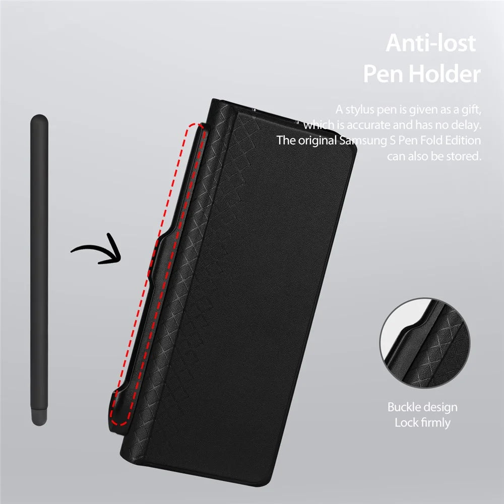 DUX DUCIS For Samsung Galaxy Z Fold Special Case  Bril Series Leather Stand Phone Cover with Pen Holder - Black - 6