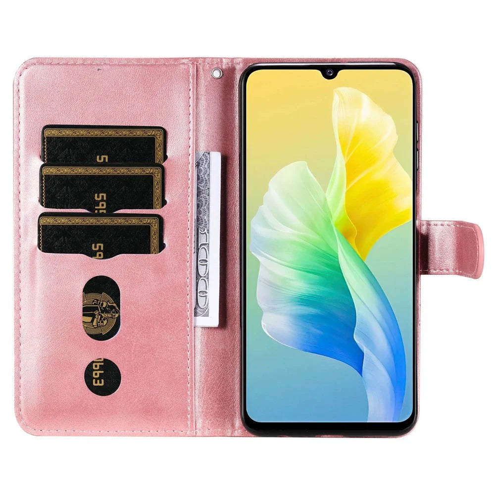 For vivo Y75 4G / vivo V23e 5G / 4G Magnetic Clasp Textured Leather Case Wallet Stand Zipper Pocket Phone Cover - Rose Gold - 2