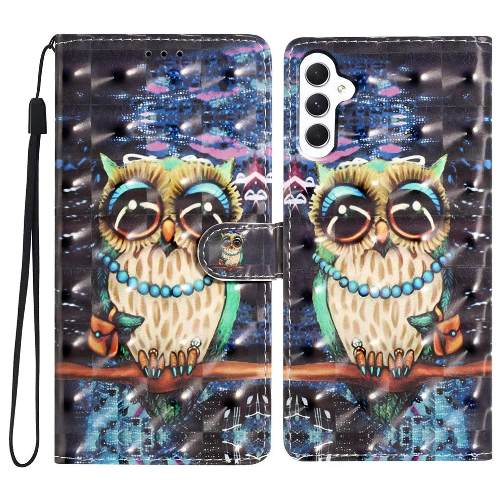 For Samsung Galaxy A18 5G / A18 4G / A17 5G / A17 4G / A26 5G Case PU Leather Wallet Phone Cover 3D Pattern Printing - Owl - 1