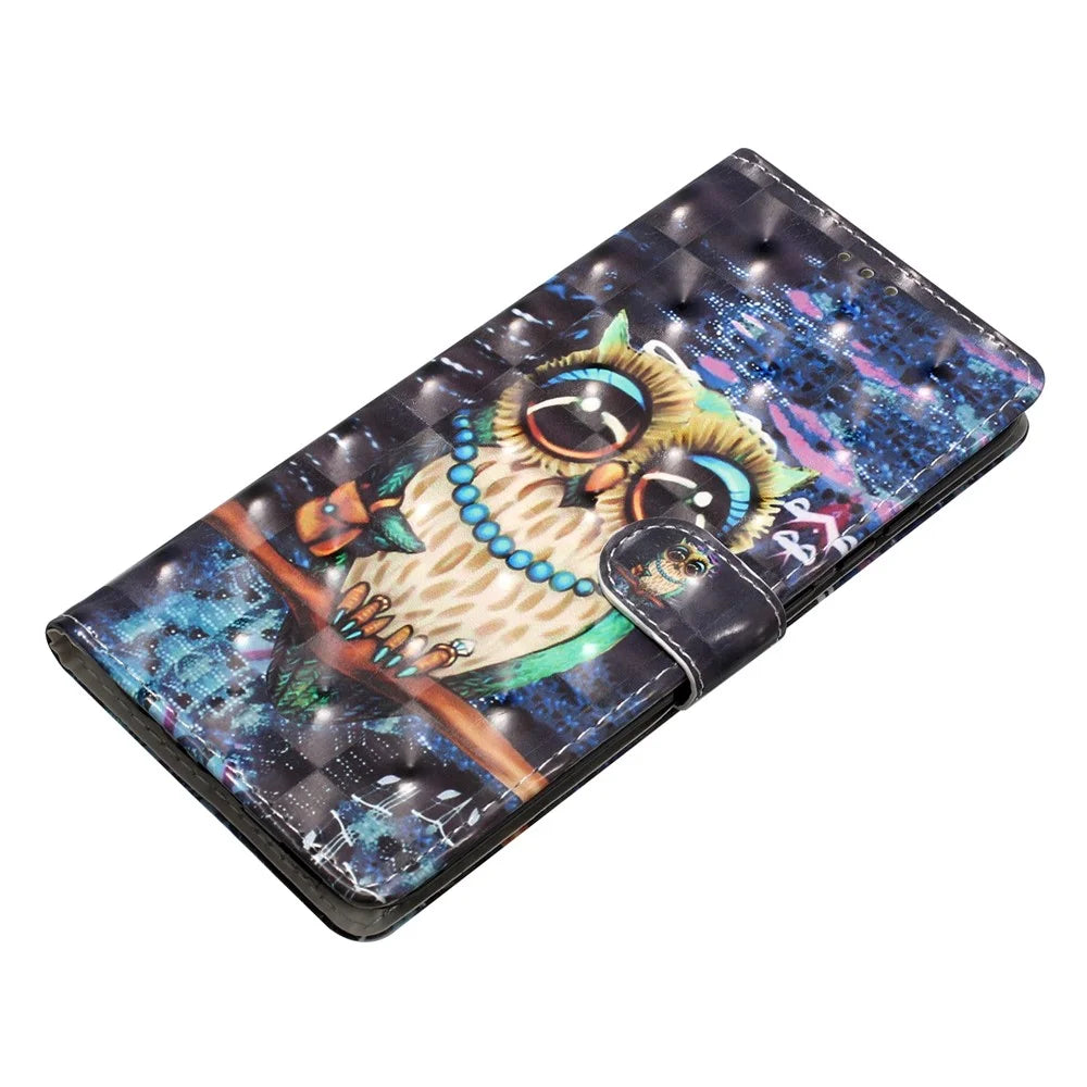 For Samsung Galaxy A18 5G / A18 4G / A17 5G / A17 4G / A26 5G Case PU Leather Wallet Phone Cover 3D Pattern Printing - Owl - 4
