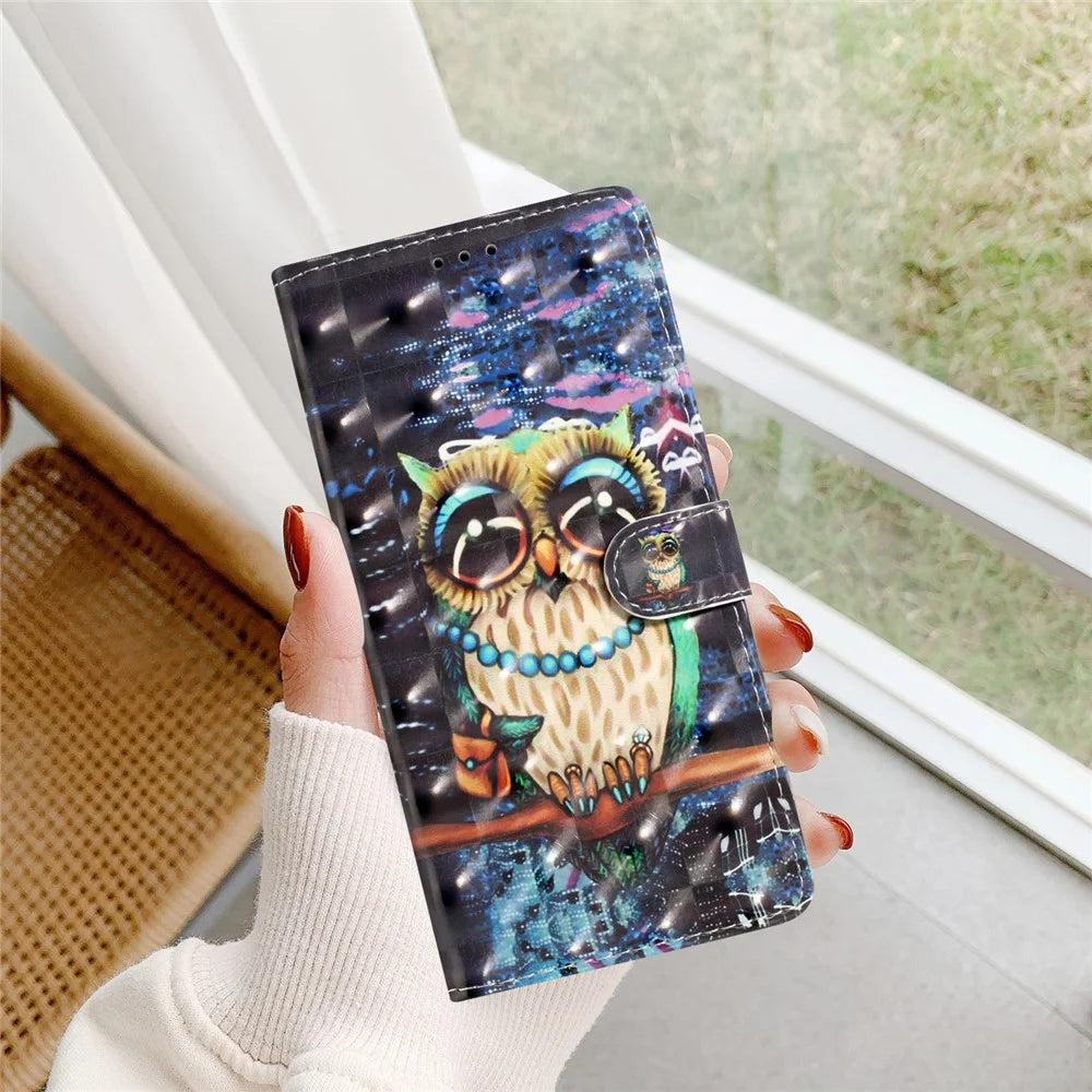 For Samsung Galaxy A18 5G / A18 4G / A17 5G / A17 4G / A26 5G Case PU Leather Wallet Phone Cover 3D Pattern Printing - Owl - 5