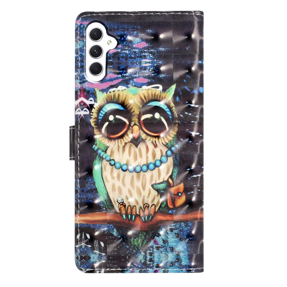 For Samsung Galaxy A18 5G / A18 4G / A17 5G / A17 4G / A26 5G Case PU Leather Wallet Phone Cover 3D Pattern Printing - Owl - 7