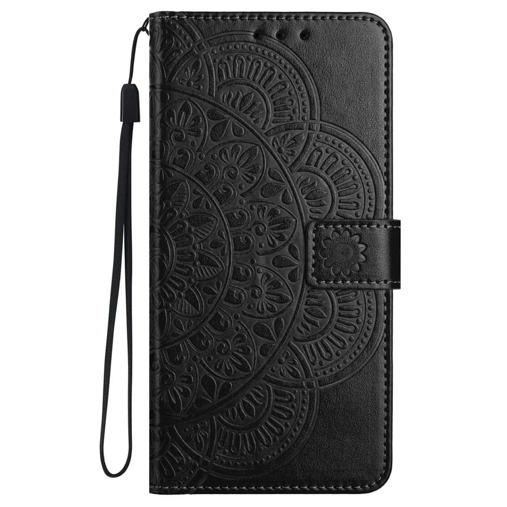 For Samsung Galaxy A18 5G / A18 4G / A17 5G / A17 4G / A26 5G Leather Case with Card Slots Mandala Pattern Phone Cover Stand - Black - 6