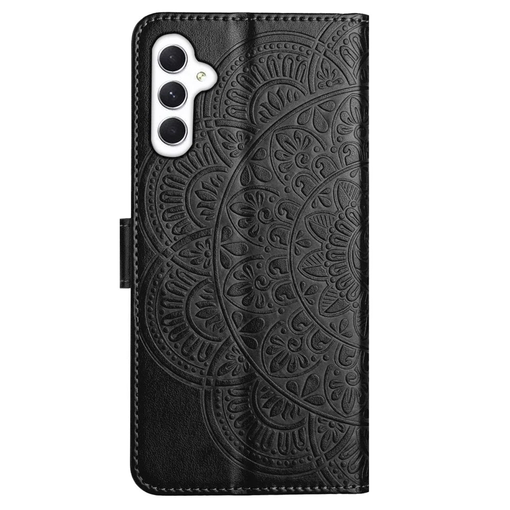For Samsung Galaxy A18 5G / A18 4G / A17 5G / A17 4G / A26 5G Leather Case with Card Slots Mandala Pattern Phone Cover Stand - Black - 7