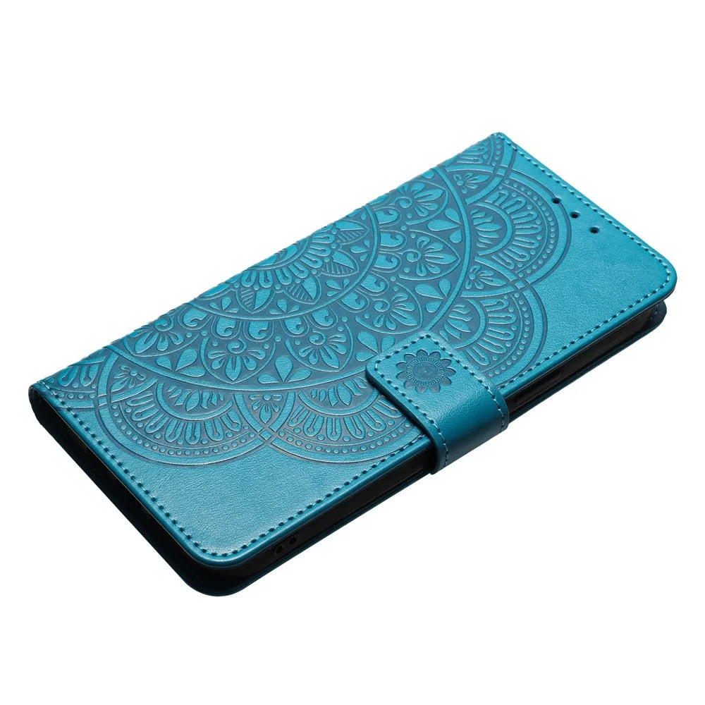 For Samsung Galaxy A56 5G Leather Case with Card Slots Mandala Pattern Phone Cover Stand - Blue - 4