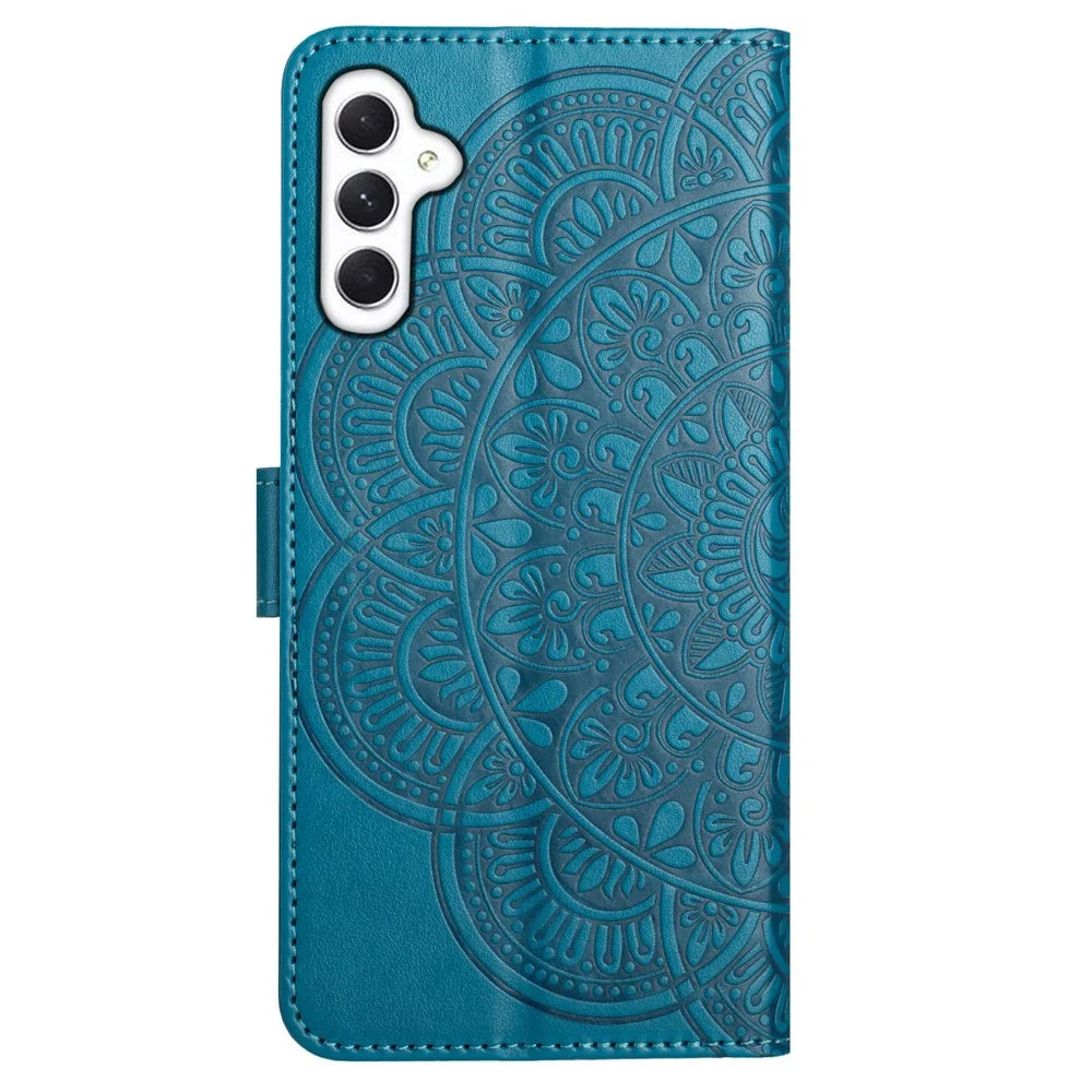 For Samsung Galaxy A56 5G Leather Case with Card Slots Mandala Pattern Phone Cover Stand - Blue - 7