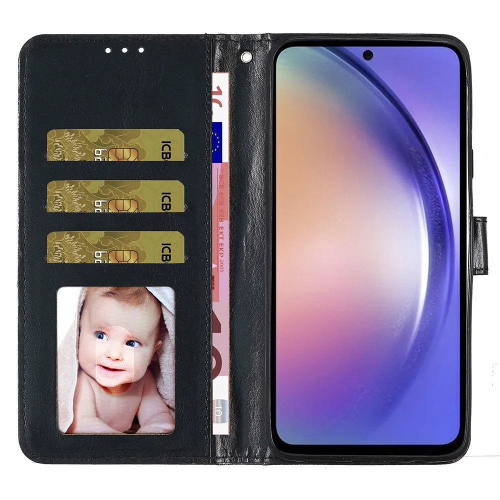 For Samsung Galaxy A18 5G / A18 4G / A17 5G / A17 4G / A26 5G Wallet Case Glitter Anti-Scratch Leather Phone Cover Stand - Black - 2