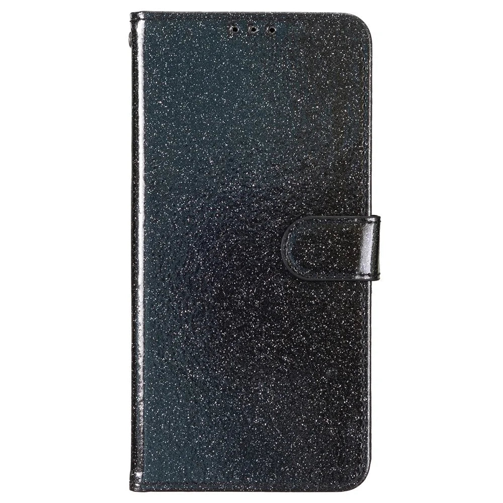 For Samsung Galaxy A18 5G / A18 4G / A17 5G / A17 4G / A26 5G Wallet Case Glitter Anti-Scratch Leather Phone Cover Stand - Black - 5