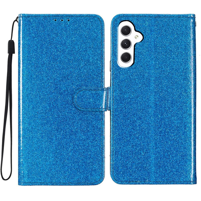 For Samsung Galaxy A56 5G Wallet Case Glitter Anti-Scratch Leather Phone Cover Stand - Blue - 1