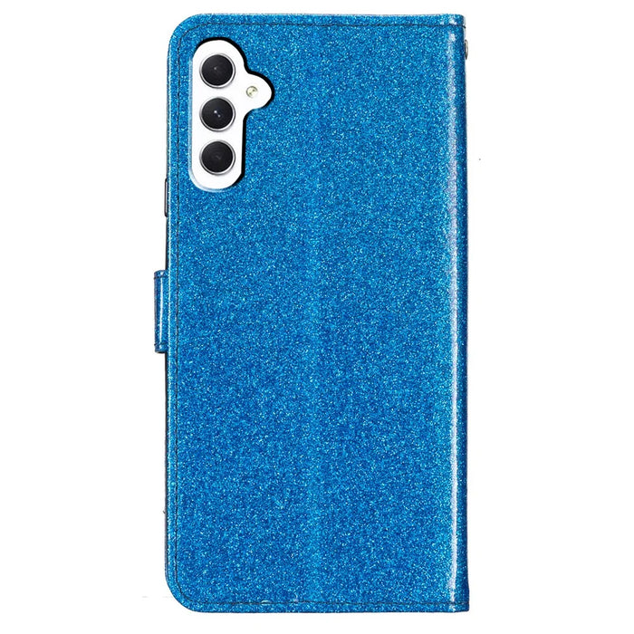 For Samsung Galaxy A56 5G Wallet Case Glitter Anti-Scratch Leather Phone Cover Stand - Blue - 6