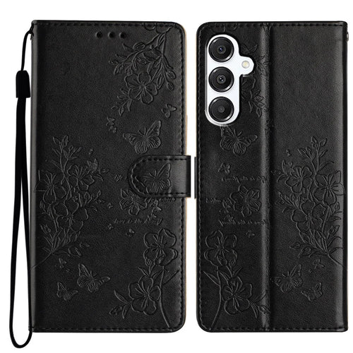 For Samsung Galaxy A18 5G / A18 4G / A17 5G / A17 4G / A26 5G Wallet Phone Case Butterfly Floral Imprint Leather Flip Cover - Black - 1