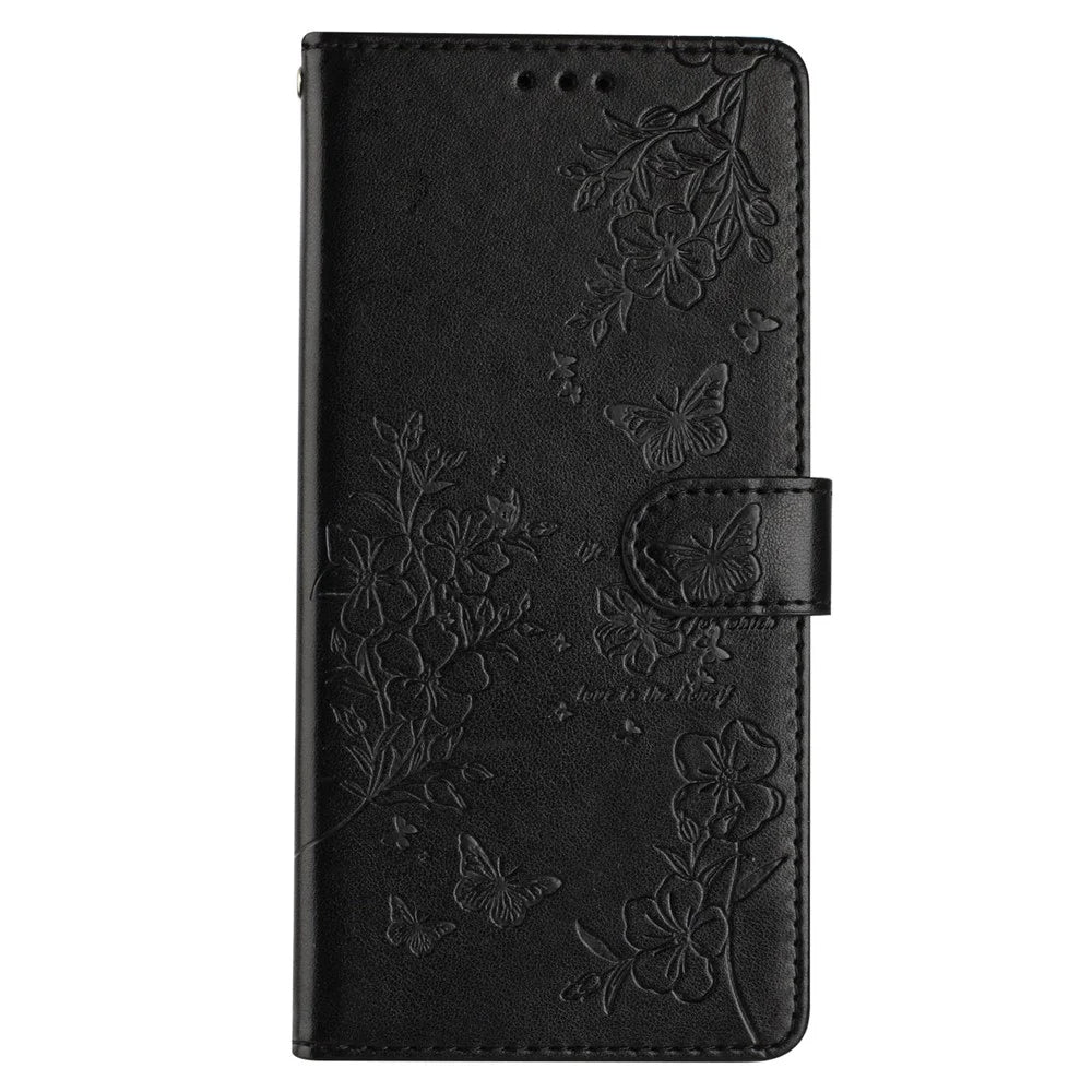 For Samsung Galaxy A18 5G / A18 4G / A17 5G / A17 4G / A26 5G Wallet Phone Case Butterfly Floral Imprint Leather Flip Cover - Black - 6