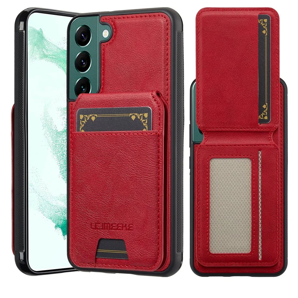 LC.IMEEKE L3 For Samsung Galaxy S21 FE 5G Magnetic Case Detachable Card Holder Leather TPU Mobile Cover - Red - 2